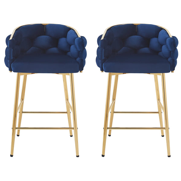 English Elm Christopher Knight Home® - 28'' Velvet Counter Stools Set of 2 with Gold Iron Frame, Plush Back & Footrest for Kitchen Dark Blue N780P199861B
