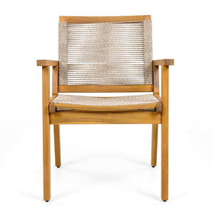 English Elm Outdoor Acacia Wood Dining Chairs with Woven Rope Seats for Patio or Terrace Set 2 N779P355695B