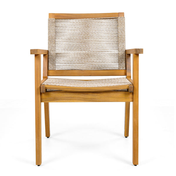 English Elm Outdoor Acacia Wood Dining Chairs with Woven Rope Seats for Patio or Terrace Set 2 N779P355695B