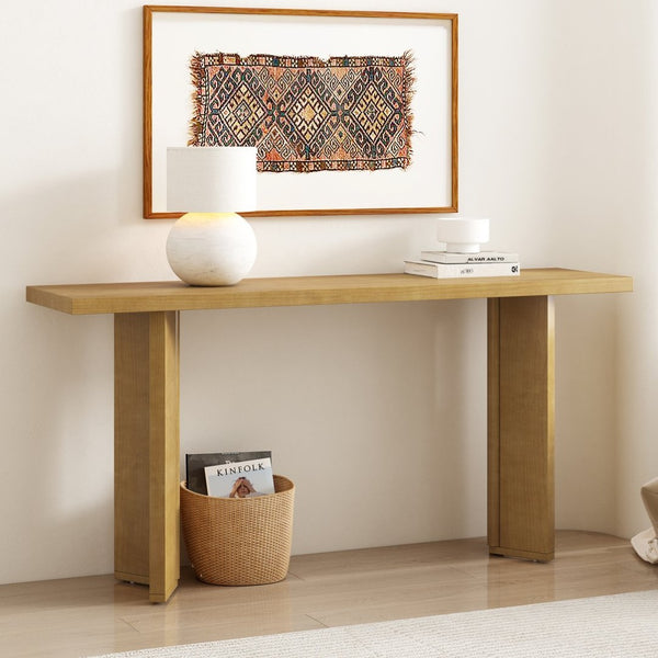 English Elm U_Style Modern Console Table With Pine Veneer & Sleek Geometric Legs - Perfect For Any Space! N711P289142O-GIGA