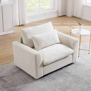 English Elm Beige Corduroy Deep Seat Accent Chair - Plush Comfort With Lumbar Support For Living Rooms & Offices W714S00635