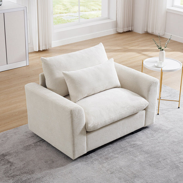 English Elm Beige Corduroy Deep Seat Accent Chair - Plush Comfort With Lumbar Support For Living Rooms & Offices W714S00635