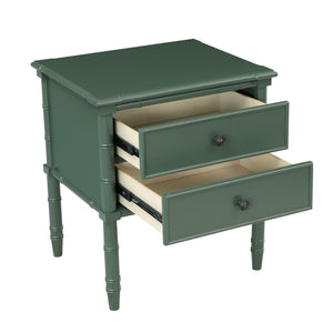 English Elm Emmett carved bamboo nightstand with 2 full‑extension drawers, brass knobs and floor‑protecting glides Antique Green B050P376942