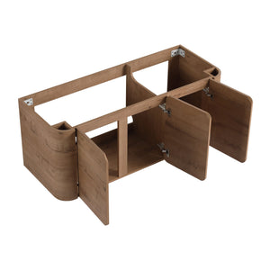 English Elm 48" Floating Bathroom Vanity Dual Ceramic Vessel Sinks Oak Finish Soft Close Doors W999S00507