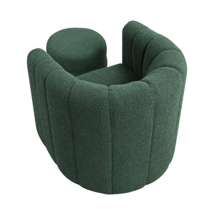 English Elm Modern Swivel Chair with Ottoman in Bouclé Fabric, Solid Wood Frame, Cozy Curved Design for Living Rooms Green 32 L x 31 W x 31.25 H B011P281846