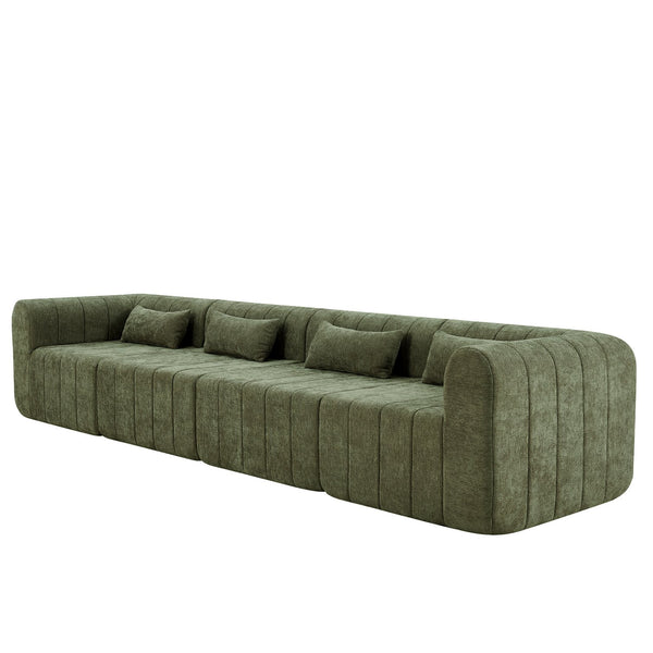 English Elm 145.5 Inch 4 Piece Modular Sectional Sofa Polyester Low Profile Living Room Couch Green N767P346281G
