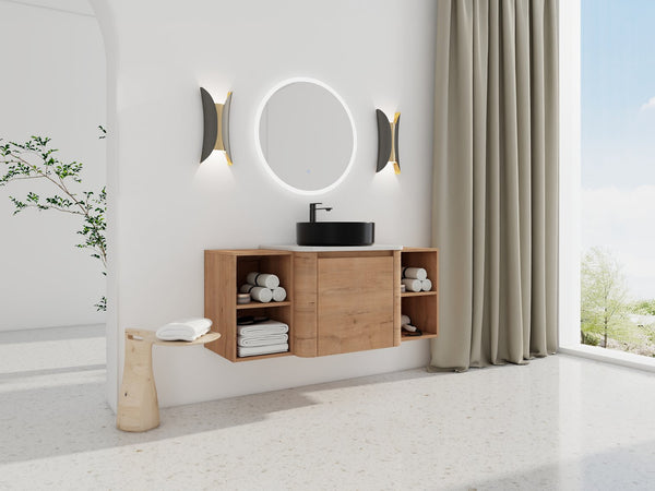 English Elm 48'' Wall-Mounted Bathroom Vanity With Soft-Close Door, Elegant Ceramic Sink & Ample Storage Shelves W999S00409