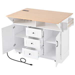 English Elm K&k Rolling Kitchen Island with Drop Leaves Power Outlet Drawers and Spice Rack White N707S186617W