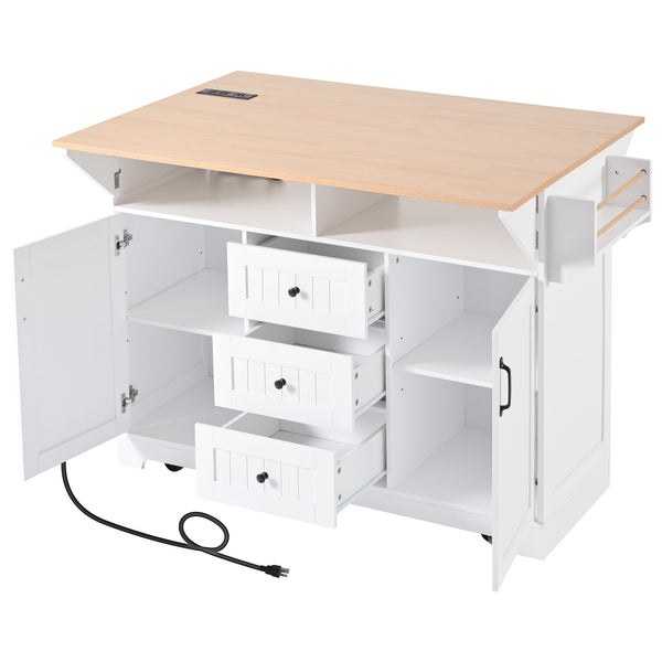 English Elm K&k Rolling Kitchen Island with Drop Leaves Power Outlet Drawers and Spice Rack White N707S186617W