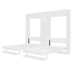 English Elm Dual Twin Murphy Beds with Built-In Cabinets & Shelves for Space-Saving Guest Rooms and Studios White N820S00058K