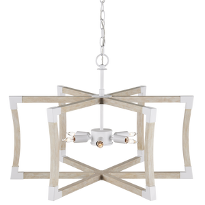 Bastian Sandstone Lantern - Elegant Arts & Crafts Inspired Chandelier in Sugar White and Wood Finish