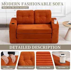 English Elm Convertible Floor Sofa Bed with Memory Foam and Ribbed Corduroy for Small Spaces Orange W395P438028
