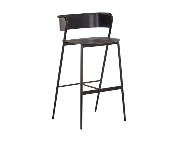 Sunpan Keanu Sleek Modern Barstool with Antique Brass Finish and Unique Starburst Design for Stylish Spaces Gunmetal