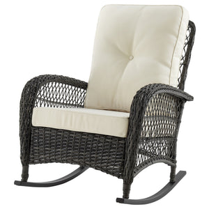 English Elm Fruttuo Upholstered Rocking Chair with Removable Zipper Cushions, Waterproof Fabric, Steel Rattan Frame Black+Cream B365P397659
