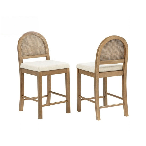 English Elm Upholstered Counter Stools Set of Two with Woven Rattan Back for Kitchen Island Brown B011P474548