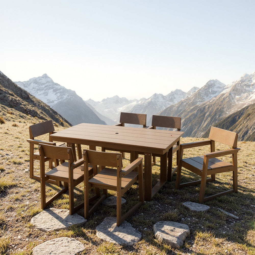 English Elm 7-Piece Hdpe Outdoor Dining Set For 6 - Eco-Friendly, Weather-Resistant, Low-Maintenance Patio Furniture W3566S00013