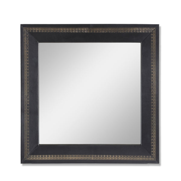 English Elm Christopher Knight Home® - Wall Black Mirror Handcrafted Leather Frame with Gold Embossing — Boho Tempered Glass Accent (27") 68949.00