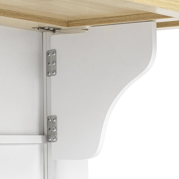 English Elm K&K Rustic Kitchen Island Cart with 6 Drawers, Pull-Out Trash Cabinet, Drop Leaf & Built-In Charging Station White N707P307292W