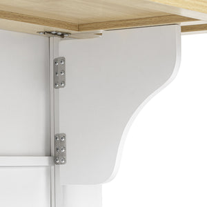 English Elm K&k Rolling Kitchen Island Six Drawers Drop Leaf Built-in Charging Vintage Style White N707S307292W