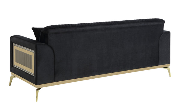 English Elm Antigua Glam Sofa and Loveseat Set with Gold Tone Accents for Modern Living Rooms Black+Gold B009S02174
