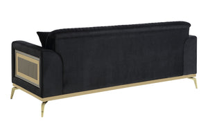 English Elm Antigua Glam 3 Piece Living Room Sofa Set with Plush Cushions and Gold Tone Accents Black+Gold B009S02175