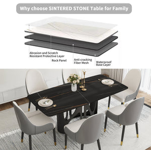 English Elm 70.86" Modern Sintered Stone Dining Table With Curved Black Top & Sturdy Iron Legs For 6-8 People W1535S00429