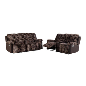 English Elm Bruni Brown Console Reclining Loveseat with 2 Cup Holders, Manual Recline, Plush Polyester Seating B201P299728