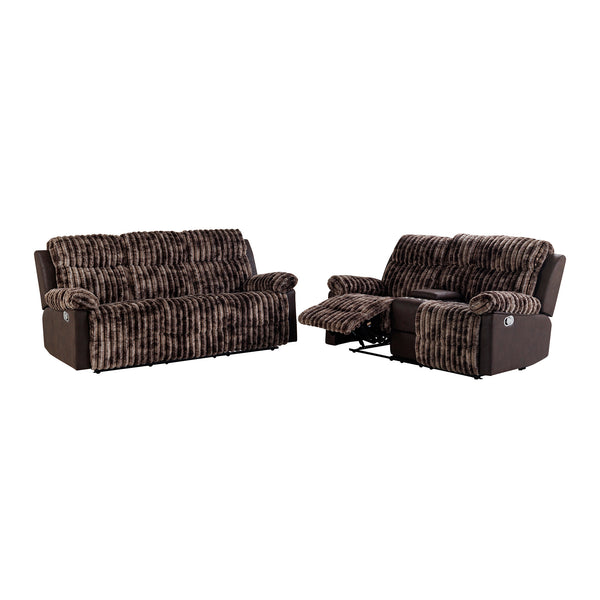 English Elm Bruni Brown Console Reclining Loveseat with 2 Cup Holders, Manual Recline, Plush Polyester Seating B201P299728