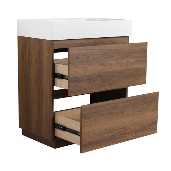 English Elm 30" Modern Bathroom Vanity With Undermount Sink, Double Drawer Storage & Waterproof Finish In Brown W1972S00007