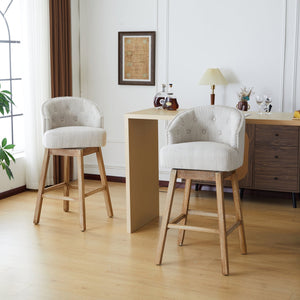 English Elm Christopher Knight Home® - 33.25" Swivel Counter Stools Set of 2 - 360° Upholstered Button-Tufted Back, Rubberwood Frame, Beige WF532109BGE