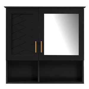 English Elm 2-in-1 Matte Wall Mounted Medicine Cabinet Soft Close Mirror Storage for Bathroom Vanity Black N710P389456B