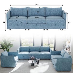 English Elm Modular Sectional Sofa Set with Hidden Storage Pocket Spring Living Room Couch Antique Blue W680S00140