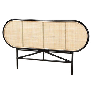 English Elm Modern Woven Rattan Freestanding Queen Headboard Bohemian Coastal Bedroom Accent Black+Brown B2750P467665