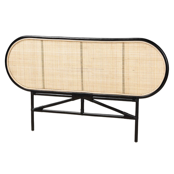 English Elm Modern Woven Rattan Freestanding Queen Headboard Bohemian Coastal Bedroom Accent Black+Brown B2750P467665