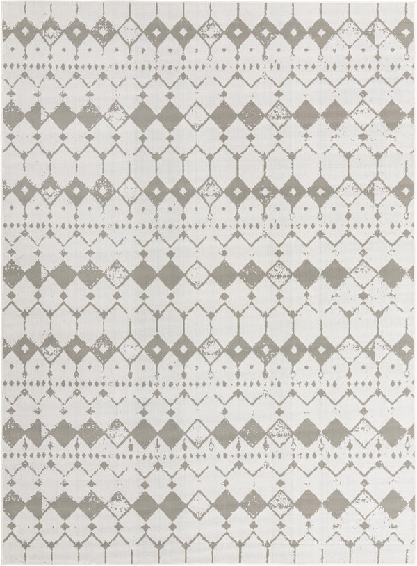 Unique Loom Outdoor Trellis Cardak Machine Made Geometric Rug Ivory and Gray, Gray 9' 0" x 12' 2"