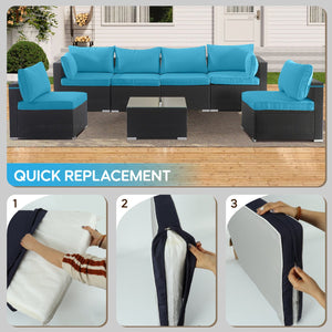 English Elm Outdoor Sky Blue Patio Cushions Set 14-Piece Deep Seat Replacement with Fade-Resistant Polyester, Machine-Washable Zippers and 28D High-Rebound Support W419P313011