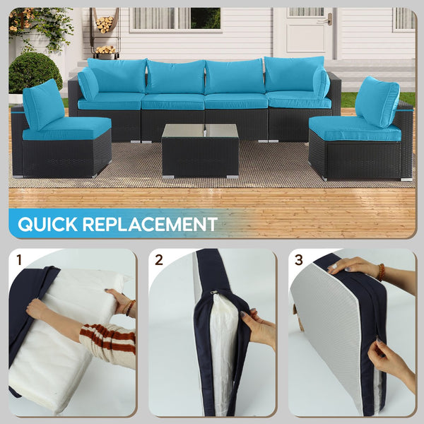 English Elm Outdoor Sky Blue Patio Cushions Set 14-Piece Deep Seat Replacement with Fade-Resistant Polyester, Machine-Washable Zippers and 28D High-Rebound Support W419P313011