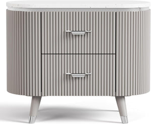 English Elm Contemporary Stone Top Nightstand Reeded Drawers Chrome Pulls Gray Bedroom Storage B2741P435312