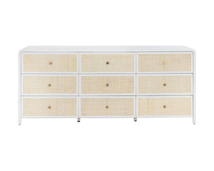 Sunpan Tierra Dresser - Coastal-Inspired Elegance with Rattan Detailing and Soft-Close Drawers for Style Large - 80W x 21D x 34H