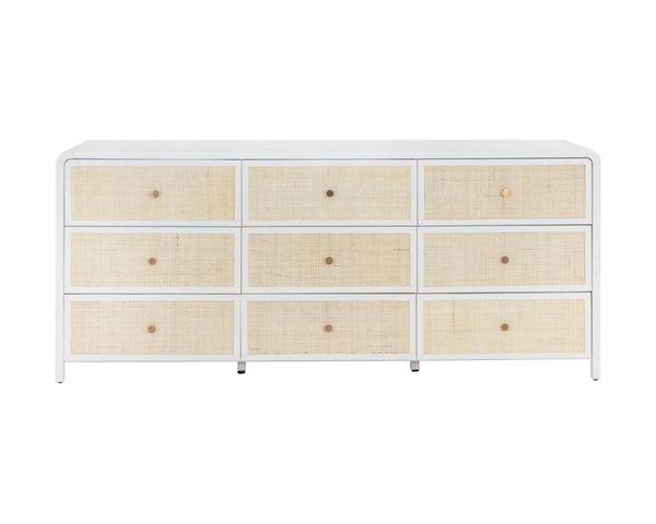 Sunpan Tierra Dresser - Coastal-Inspired Elegance with Rattan Detailing and Soft-Close Drawers for Style Large - 80W x 21D x 34H