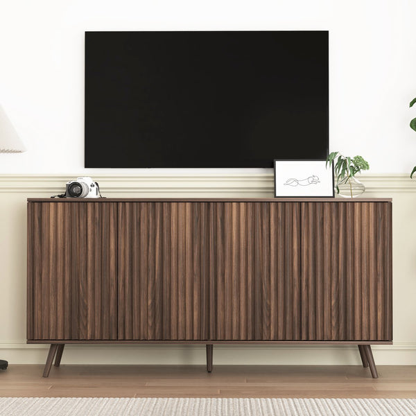English Elm Sideboard Walnut Credenza with Hexagonal Doors and Adjustable Shelves for Dining Areas W409P327406