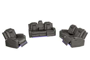 English Elm Violetglow Reclining Sofa with Led Lighting Wireless Charging and Bluetooth Speakers Grey B2730S00035