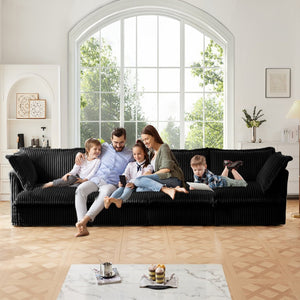 English Elm Slipcovered Sectional 2 Seater Sofa With Convertible Ottoman, Soft Black Corduroy & Deep Comfort W3041S00095-GIGA