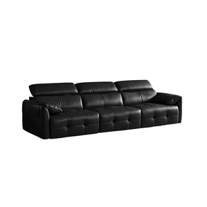 English Elm Genuine Top-grain Leather Three-seat Sofa with Reclining Backrests and Center Storage W1765S00130