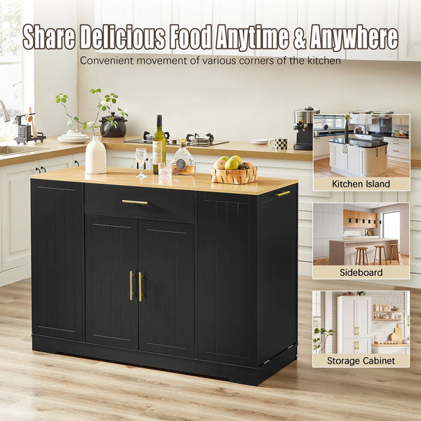 English Elm 53'' Kitchen Island with Drawers & Trash Storage, Modern Farmhouse Black, 53.2"x20.9"x38" Durable Design W1820P266160