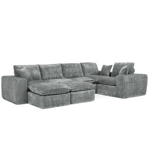 English Elm 107'' Boucle Modular Sectional with Reversible Chaise and Two Ottomans for Living Room Grey W1413S00163