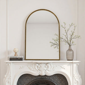English Elm Arched Decorative Wall Mirror for Bathroom Vanity and Entryway — Elegant Arch Design for Living Room Bedroom Gold W757P251826