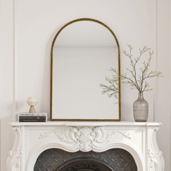 English Elm Arched Decorative Wall Mirror for Bathroom Vanity and Entryway — Elegant Arch Design for Living Room Bedroom Gold W757P251826