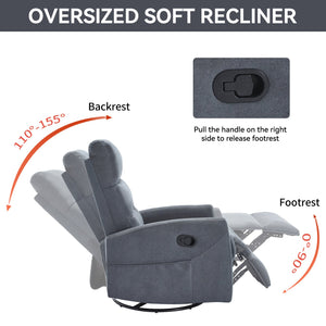 English Elm Manual Swivel Rocker Recliner Chair Upholstered in Fabric for Living Room Comfort W3224P289293