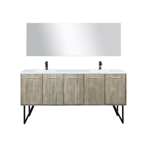 English Elm Rustic Acacia Double Bath Vanity With White Quartz Top, Gun Metal Faucet & 70" Mirror For Elegance B2731S01673-GIGA